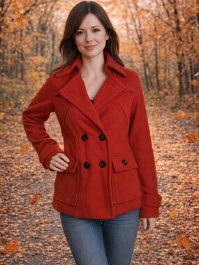 Share American Eagle Outfitters Red Wool Blend Pea Coat Jacket Womens S/P